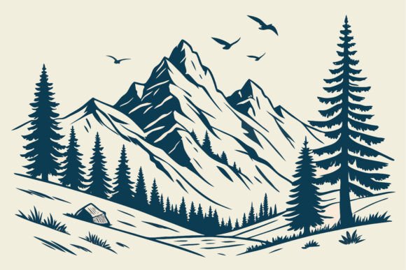Download Serene Mountains with Pines &amp; Birds - Birds Collection