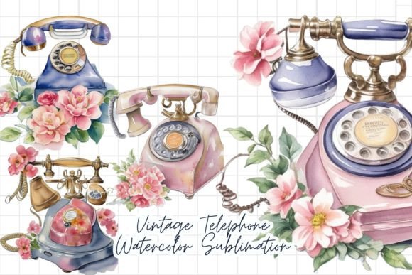 Download Vintage Telephone Watercolor Sublimation - Premium Resources